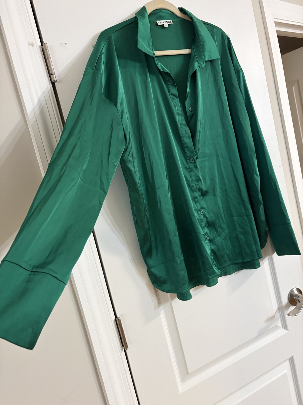 Satin High-Waist Wide-Leg Pants - Emerald Green - Picture 2 of 5